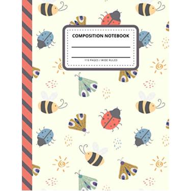 Imagem de Composition Notebook: Red Blue Ladybug Butterfly Pattern on Yellow / Wide Ruled Notebook Paper for Kids / Large Writing Journal for Homework - Notes - ... / Back to School Gift for Boys Girls Children