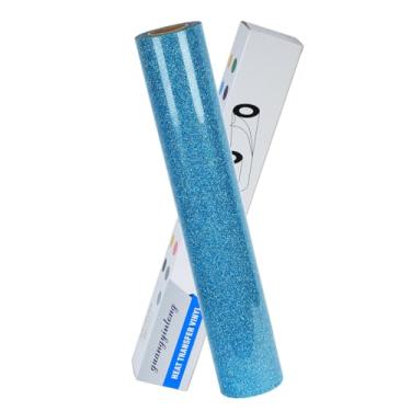 Imagem de guangyintong Rolos htv de vinil de transferência de calor com brilho azul celeste, ferro azul celeste de 12 "x 5 pés em vinil para camisetas, vinil htv azul celeste brilhante para todas as m