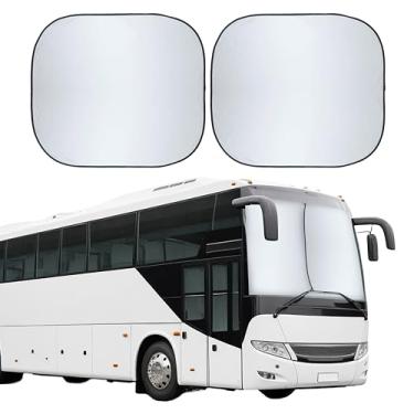 Imagem de EcoNour Para-sol para para-brisa RV de mola dobrável de 2 peças, poliéster refletivo 240T para trailers, caminhões, motorhomes, ônibus, janela lateral, 2GG (cada 105,4 cm x 127 cm)
