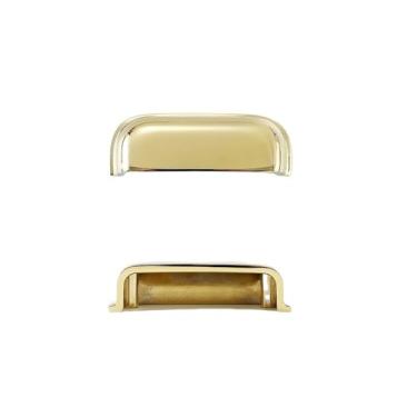 Imagem de Puxador de armário de luxo em cobre puro moderno, concha dourada, semicírculo, luz, puxador de porta de armário de gaveta simples de latão, ouro brilhante, 64