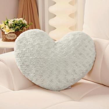Imagem de Ailive Travesseiro de coração cinza claro de 43 cm, almofadas decorativas para cadeira, cama, sofá e sala de estar; tecido com padrão rosa delicado, perfeito para decoração de casa e presente