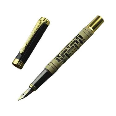 Imagem de Caneta Tinteiro Metálica Retrô - Elegante e com Tinta Substituível, Ou