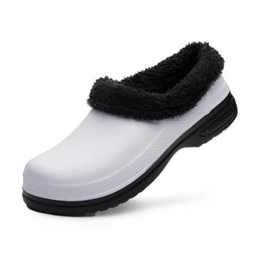 Imagem de Sapata Do Cozinheiro Chefe Da Segurança Dos Homens, Sapatos De Cozinha Masculinos Casuais De Inverno Quente De Algodão Profissional Resistente À Água, Deslizamento Leve Em Sapatos(White,47 EU)