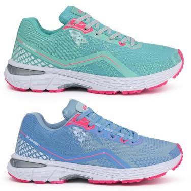 Imagem de Kit 2 Pares Tenis Academia Feminino Olymp Gel Para Esporte Macio Original T-Shoes (Verde-Azul BB, BR, Adulto, Numérico, 34)