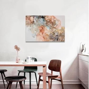 Imagem de Quadro Abstrato Marmorizado Bege Luxo 90x60 cm Arte Abstrata Decorativo para Sala de Jantar Arte Ambiente Moderno Quarto Casal Escritório Tela Canvas Parede Hall Decoração Estúdio Casa Nova