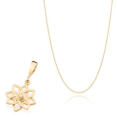 Imagem de Presente Feminino Lindo Cordão Com Pingente Flor Rommanel Banhado Ouro