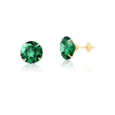 Imagem de Brinco De Ouro 18k Pedra Verde Esmeralda Zircônia - DR Joias