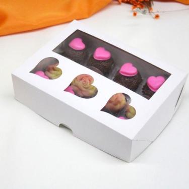 Imagem de 10 embalagens visor trio de coracoes branca para 12 doces 16x12x4 - Pi