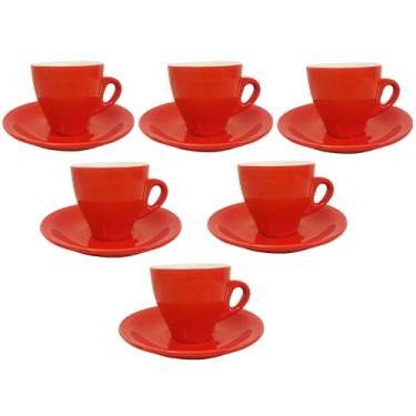 Imagem de Lorren Home Trends Xícaras e pires de café expresso de porcelana, 85 g, vermelho, conjunto de 6