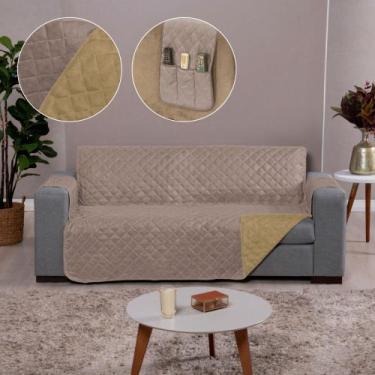 Imagem de Capa de Sofa Dupla Face 2 e 3 Lugares Caqui-Palha - Charme do Detalhe,