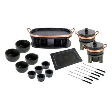 Imagem de Kit Fondue Pedra Sabão Completo com Churrasqueira Oval - 22 peças - Sã