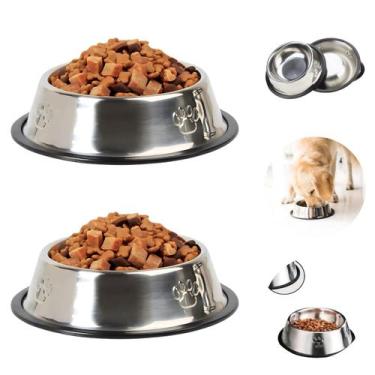 Imagem de 2 Comedouro Pet Bebouro 150ml Bowl em Aço inox Pote 15cm - Moment