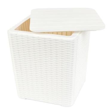 Imagem de Mesa Auxiliar Vira Baú  De Jardim Rattan Capri Branco - Garden Life