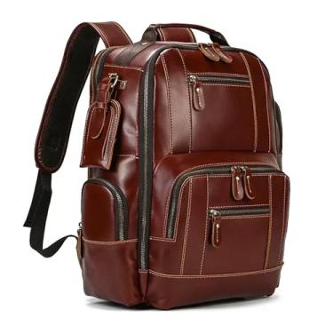 Imagem de Mochila de qualidade para homens mochila de couro retro luxo moda mochila de viagem para homens mochila de couro(A Wine Red)