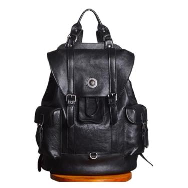 Imagem de Mochila de viagem de couro para homens multifuncional moda mochila retro grande capacidade mochilas para homens(Black)