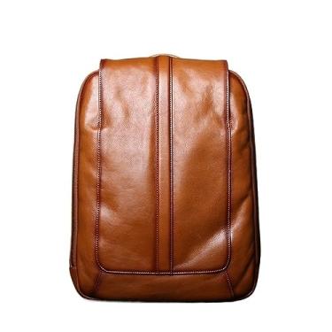 Imagem de Mochila de couro retrô para homens de couro genuíno de grande capacidade multifuncional bolsa de moda casual para homens(Yellow)