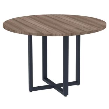 Imagem de Mesa de Reunião Redonda P25 Pandin 110 cm (Largura) Tampo MDP Walnut Pé Aço Tubular Azul Del Rey