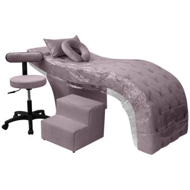 Imagem de Kit Maca Estética Charme para Cílios + Mocho + Escada + Capa Veludo Cor:Veludo Rosê Envelhecido