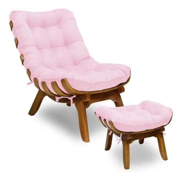 Imagem de Poltrona Decorativa Mais Puff Costela Base De Madeira Belo Tok - Suede