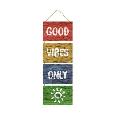 Imagem de Placa Decorativa Mdf Corda P Pendurar Frase Good Vibes Only