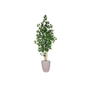 Imagem de Planta Árvore Artificial Bambu Real Toque 1,6m Kit + Vaso S. Bege 30cm