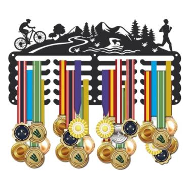 Imagem de SUPERDANT Suporte de medalha de metal para triatlo, montanha, floresta, metal, expositor, cabide, organizador de fitas, suporte de parede, 5 linhas, para esportes, crianças, medalhas, presente de