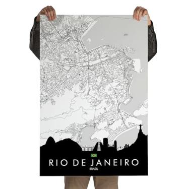 Imagem de Poster Autoadesivo 60x90cm Rio de Janeiro, Mapa Urbano, Praia, Natureza, Carnaval, Pão de Açúcar, Cristo Redentor