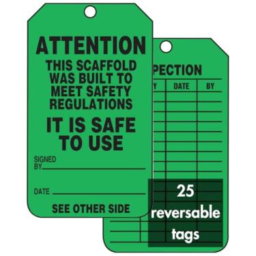 Imagem de Accuform Signs Etiqueta de status do andaime TRS328CTP, Legend "Atenção que este bolso foi construído para atender às normas de segurança – é seguro de usar", 14,6 cm de comprimento x 8,2 cm de largura x 0 cm de espessura, cartão PF, preto sobre verde (pacote com 25)