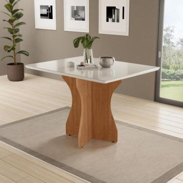 Imagem de Mesa de Jantar 4 Lugares Retangular 120x80 Off White Tampo Vidro Base 