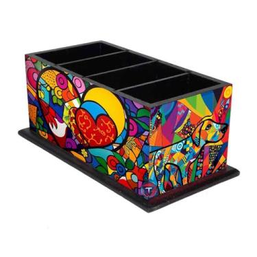 Imagem de Porta Controle Remoto Preto Decoração Coração E Cachorro