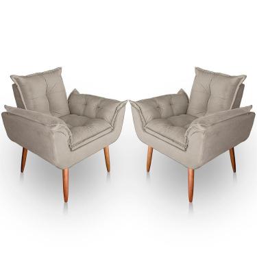 Imagem de Kit 02 Poltrona Para Sala E Quarto Decorativa Opala Suede Cor Bege