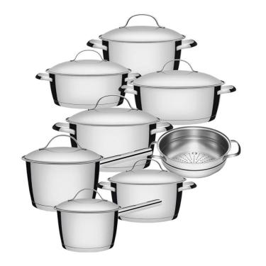 Imagem de Jogo De Panelas 7 Peças + Cozi-vapore Allegra Em Aço Inox Fundo Triplo Tramontina