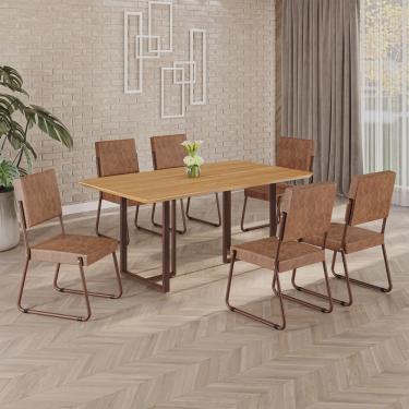 Imagem de Conjunto Sala de Jantar Mesa 160x90cm Base Lunna Tampo Mdf Napoli