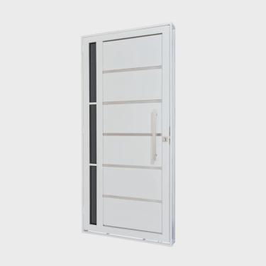 Imagem de Porta de Aço Lambri 215x100cm com Friso e Puxador Inox Vidro Lateral Fumê Batente 12cm Qualitysol