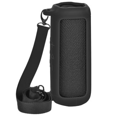 Imagem de Boobowl Capa de silicone compatível com alto-falante Bluetooth JBL Flip 7, capa portátil para alto-falante sem fio JBL, bolsa de transporte de viagem com alça de ombro removível (apenas caixa) - preta