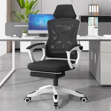 Imagem de Cadeira de escritório ergonômica Cadeira de mesa com apoio de cabeça ajustável Cadeira giratória executiva com base de metal resistente Cadeira reclinável de malha respirável,Black a