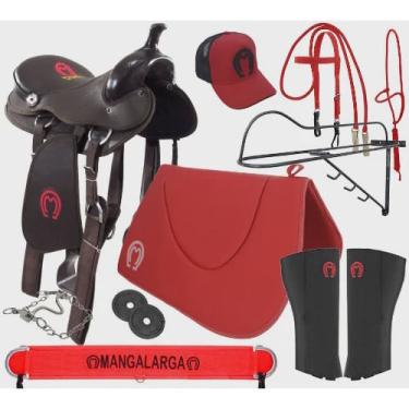 Imagem de Sela Cela de Cavalo Americana Mangalarga Marchador Soft Marrom Kit Vermelho Passeio