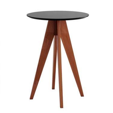 Imagem de Mesa Bistrô Bar Redonda 60 x 100 Cm Itália Madeira Maciça Pinhão Tampo Laca Preto ccs