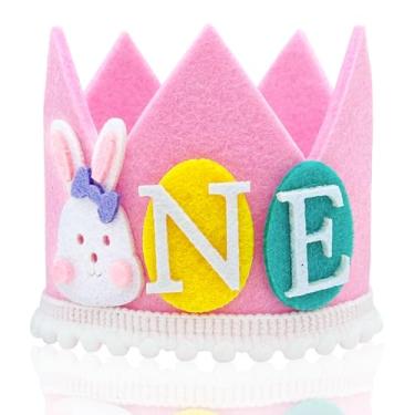 Imagem de APAEAT Coelhinho da páscoa coroa de 1º aniversário coelho rosa primeira coroa para 1ª roupa menina alguns coelhinhos é decoração de aniversário