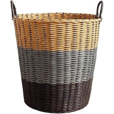 Imagem de Cestos de lavanderia, cesto de roupa suja de vime com alças, cesto organizador de roupas forradas para cozinha, quarto, cestas para organizar (marrom grande)