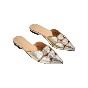 Imagem de Floerns Mocassim feminino sem cadarço fechado bico fino frente única sem cadarço, Dourado, 36
