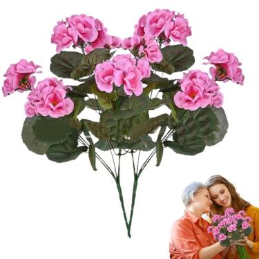 Imagem de Gerânios artificiais, gerânios falsos,Conjunto de 2 plantas externas realistas | Peças centrais de baixa manutenção, decoração de primavera, mesa decorativa para casamento de férias