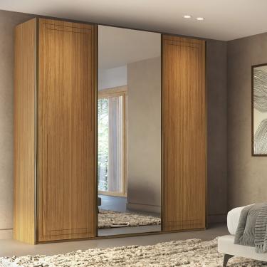 Imagem de Guarda Roupa Casal com Espelho 3 Portas de Correr em MDF Style Belmax - Freijo