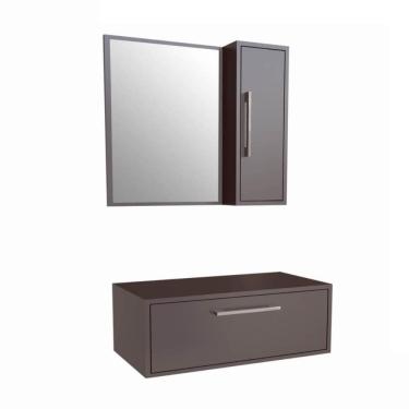 Imagem de Armario Gabinete Suspenso com Espelheira Alice Grafite 80cm para Banheiro Com 1 Porta Sem Cuba
