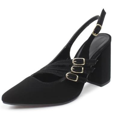 Imagem de Scarpin Re&Ton Confortável Salto Grosso Tiras SC10 (Preto, BR, Adulto, Numérico, 37)