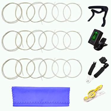 Imagem de JYsun Cordas de Guitarra Clássica 3 Conjuntos Completos de Nylon Transparente com Afinador de Guitarra 3 em 1 Ferramenta de Restringing Guitarra Capo Clipe de Livro de Música e Pano