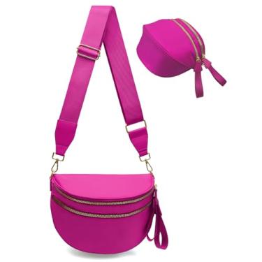 Imagem de Bolsa tiracolo feminina de nylon, pochete espaçosa, bolsa tiracolo grande com alça ajustável, Vermelho rosa