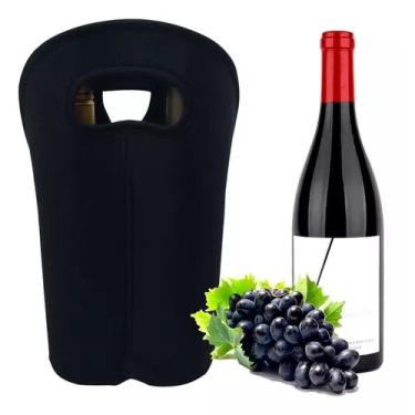 Imagem de Bolsa Termica Para 2 Garrafas Porta Vinho Champanhe Em Neoprene Acolchoada Com Alca Sacola Portatil Wine Bag De Luxo