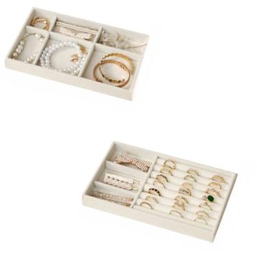 Imagem de Porta Jóias de Veludo para Closet Gavetas Bandeja Organizador de Bijuterias Anel Brinco Relógio Pulseira e Colares (KIT BANDEJA 2 E 3 (2 UNIDADES))