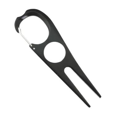 Imagem de oshhni Ferramenta de reparo de divot de golfe com marcador de bola aço inoxidável Acessórios resistentes Limpador de sulcos Reparador de marcas de campo, Preto